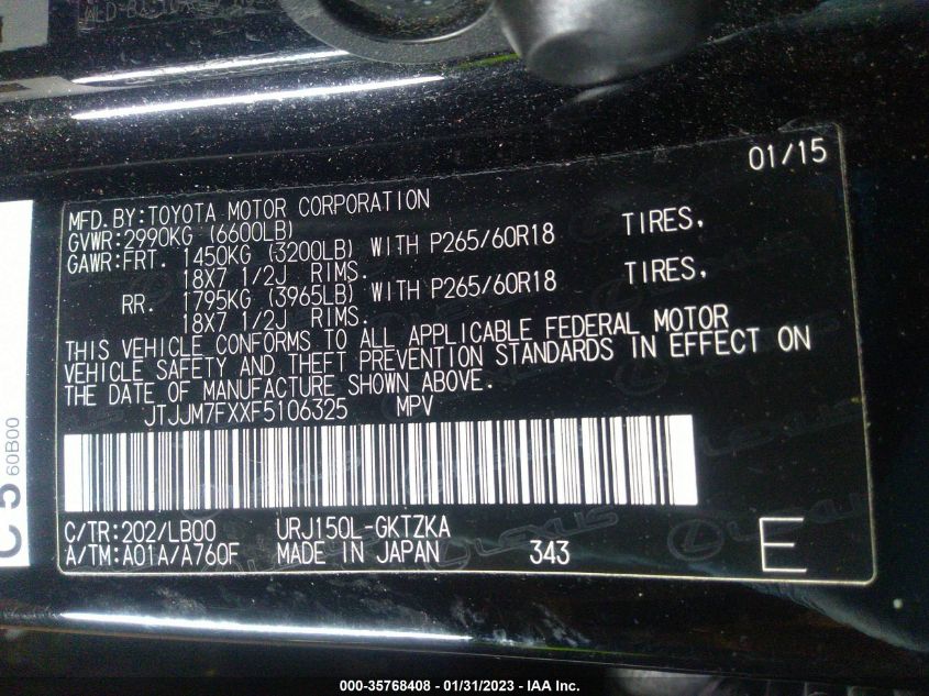 2015 LEXUS GX 460 LUXURY JTJJM7FXXF5106325