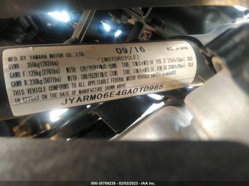 2016 YAMAHA FZ07 JYARM06E4GA010965