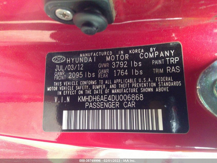 2013 HYUNDAI ELANTRA COUPE SE KMHDH6AE4DU006868