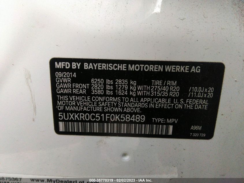 2015 BMW X5 XDRIVE35I 5UXKR0C51F0K58489