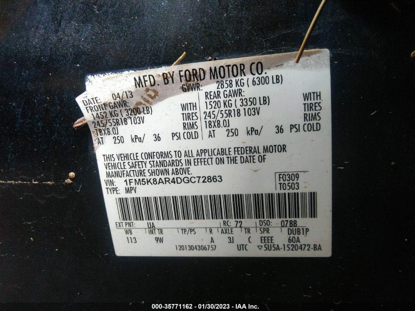 2013 FORD UTILITY POLICE 1FM5K8AR4DGC72863