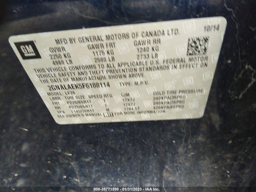2015 CHEVROLET EQUINOX LS - 2GNALAEK5F6188114