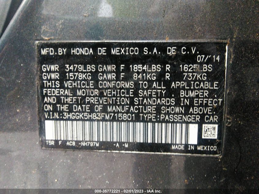 2015 HONDA FIT EX-L/EX 3HGGK5H83FM715801