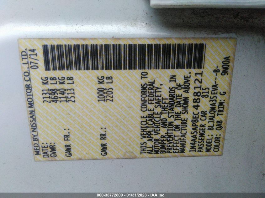 2014 NISSAN MAXIMA 3.5 - 1N4AA5AP8EC488121