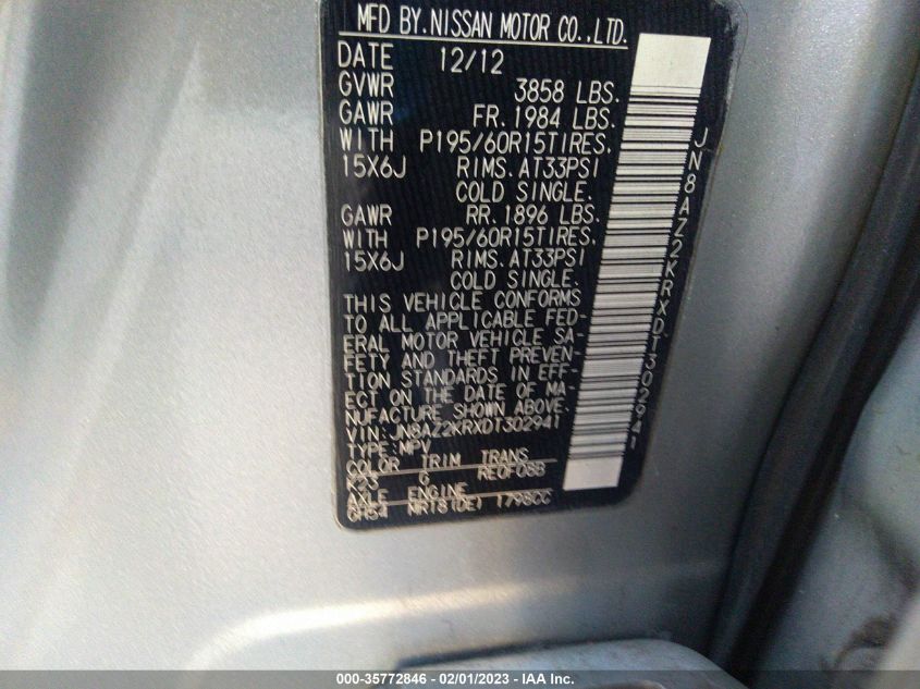 2013 NISSAN CUBE S JN8AZ2KRXDT302941