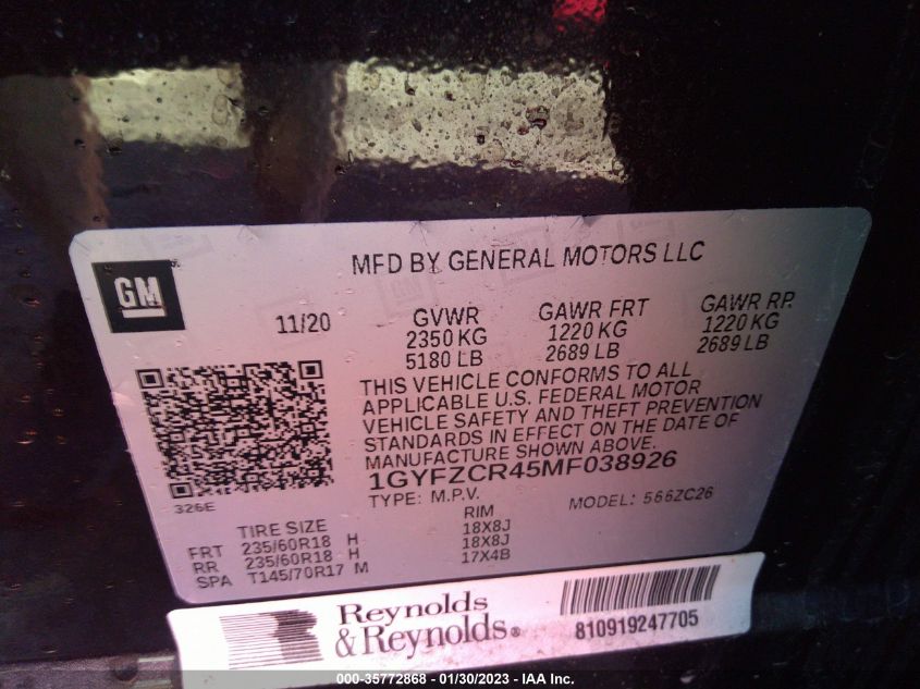 2021 CADILLAC XT4 FWD PREMIUM LUXURY 1GYFZCR45MF038926