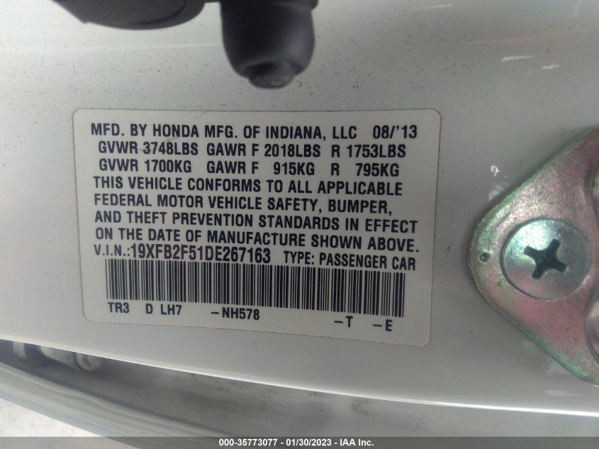 2013 HONDA CIVIC SDN LX 19XFB2F51DE267163