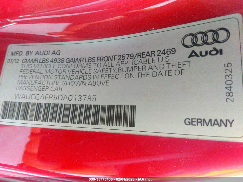 2013 AUDI S5 PREMIUM PLUS WAUCGAFR5DA013795