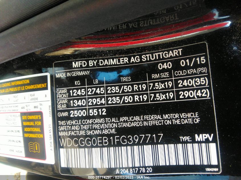 2015 MERCEDES-BENZ GLK 250 BLUETEC - WDCGG0EB1FG397717