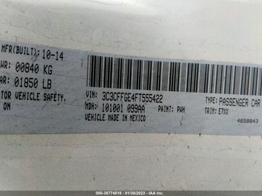 2015 FIAT 500E 3C3CFFGE4FT555422