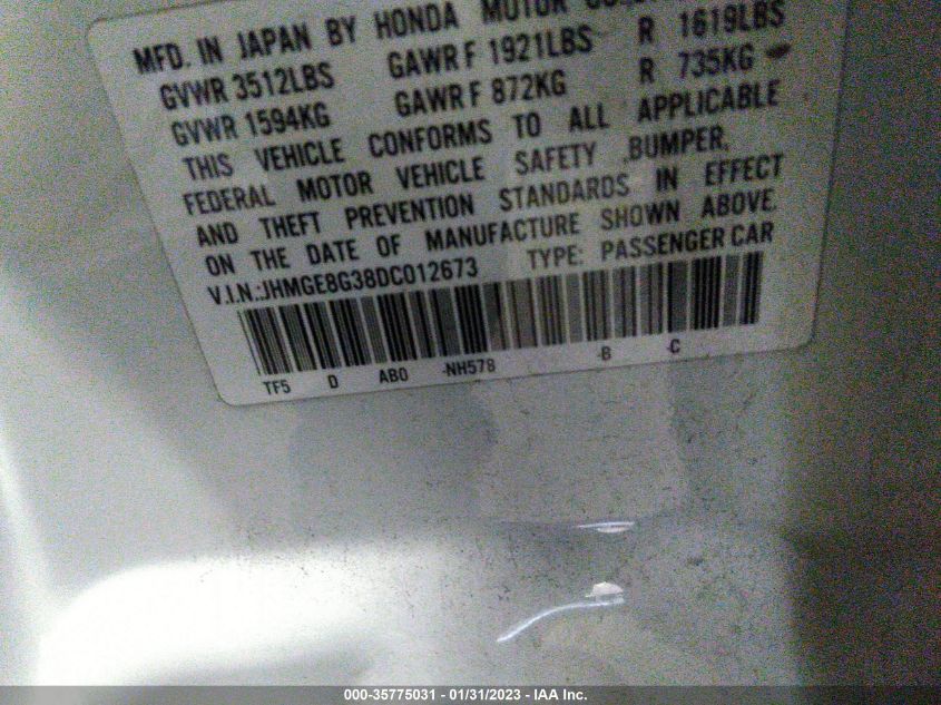2013 HONDA FIT - JHMGE8G38DC012673