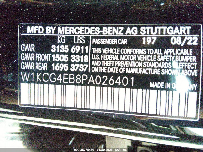 2023 MERCEDES-BENZ EQS EQS 580 W1KCG4EB8PA026401