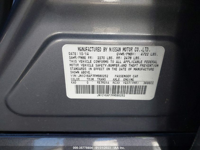 2015 INFINITI Q40 JN1CV6AP7FM580252