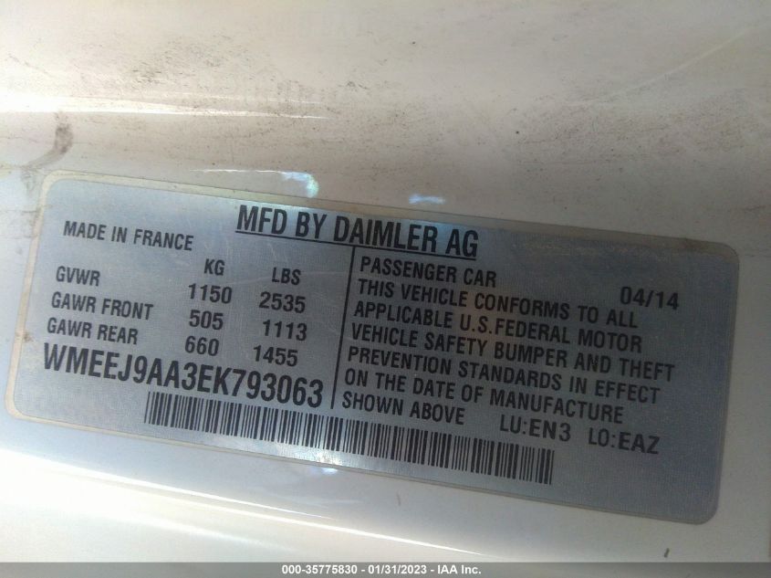 2014 SMART FORTWO ELECTRIC DRIVE PASSION WMEEJ9AA3EK793063