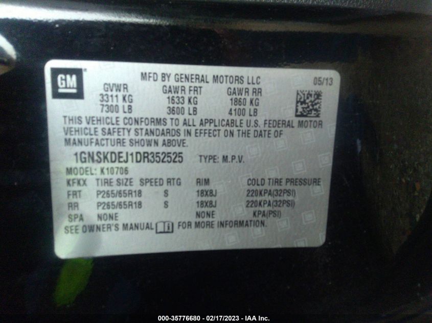 2013 CHEVROLET TAHOE HYBRID 1GNSKDEJ1DR352525