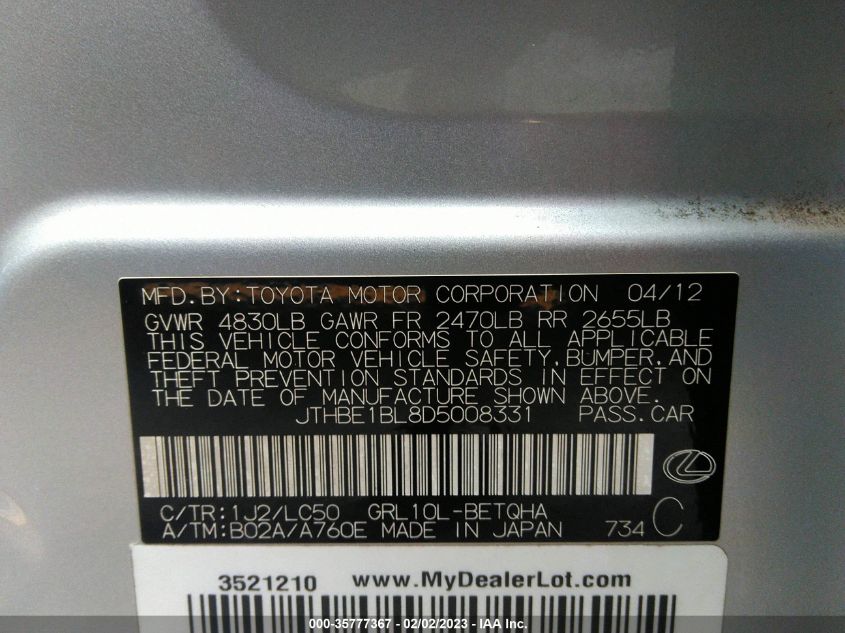 2013 LEXUS GS 350 - JTHBE1BL8D5008331