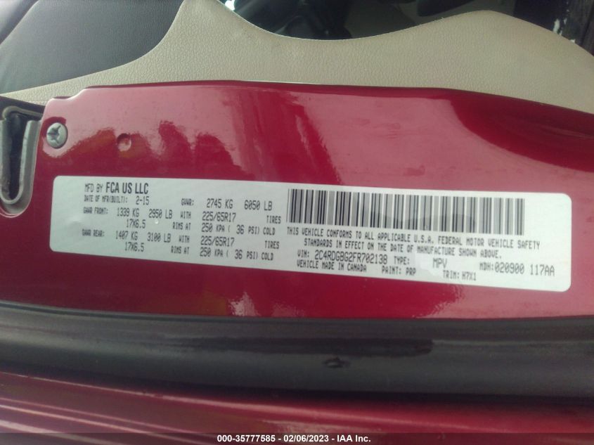 2015 DODGE GRAND CARAVAN SE - 2C4RDGBG2FR702138