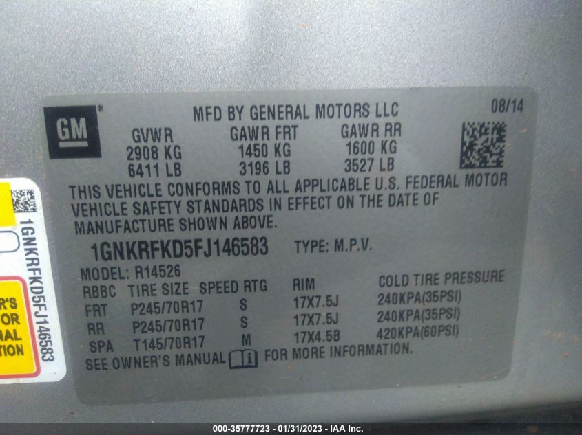 2015 CHEVROLET TRAVERSE LS - 1GNKRFKD5FJ146583