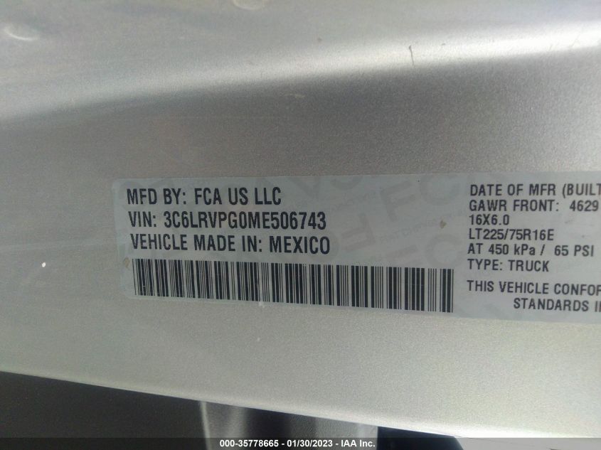 2021 RAM PROMASTER WINDOW VAN 3C6LRVPG0ME506743