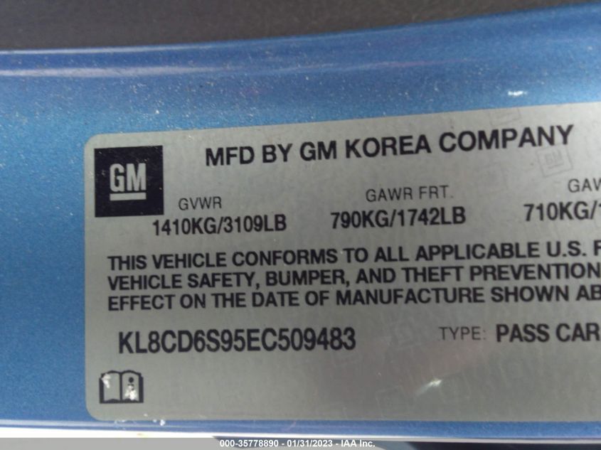 2014 CHEVROLET SPARK LT KL8CD6S95EC509483