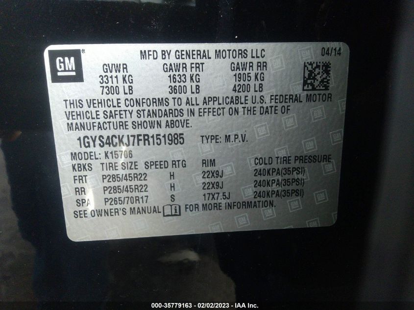2015 CADILLAC ESCALADE PREMIUM 1GYS4CKJ7FR151985