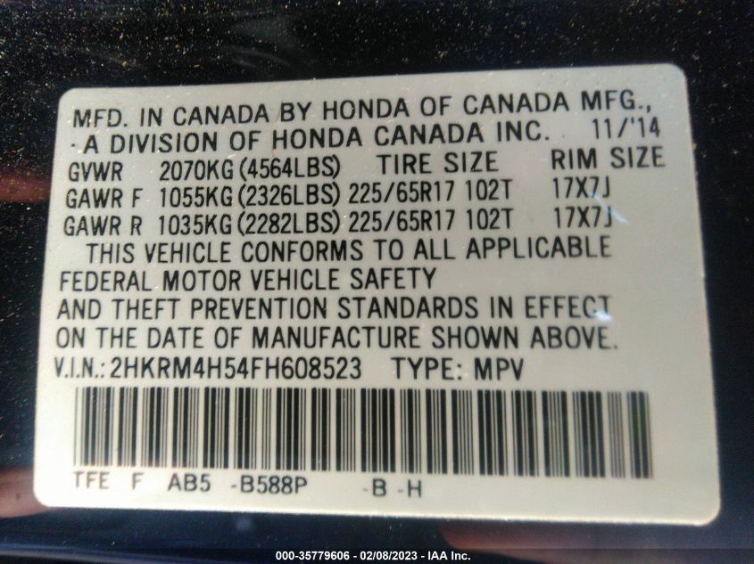 2015 HONDA CR-V EX - 2HKRM4H54FH608523