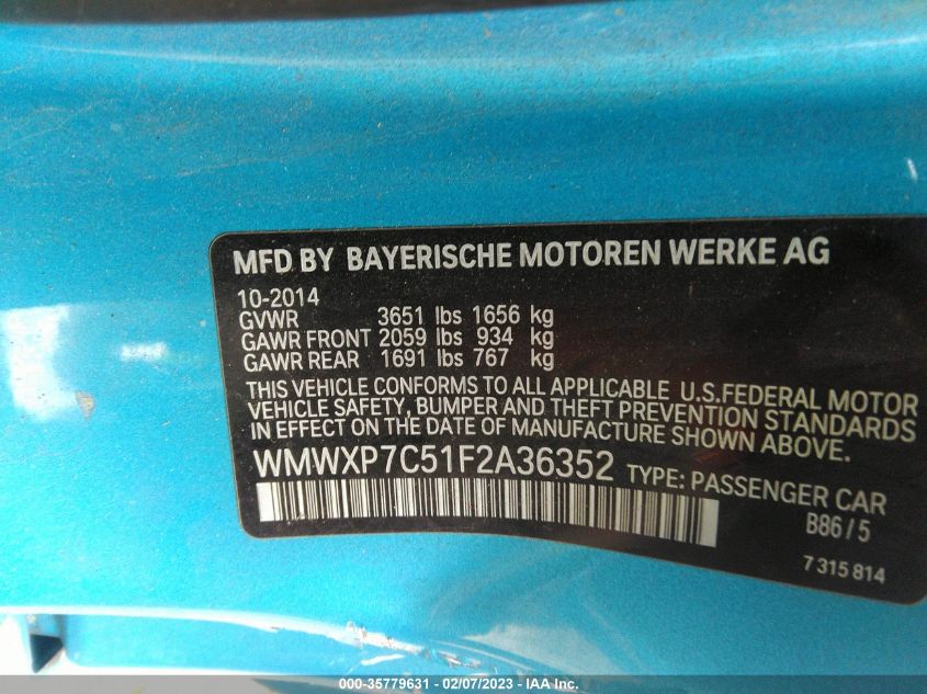 2015 MINI COOPER HARDTOP S WMWXP7C51F2A36352