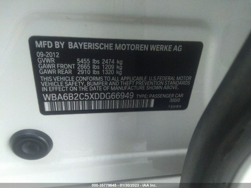 2013 BMW 6 SERIES 650I - WBA6B2C5XDDG66949