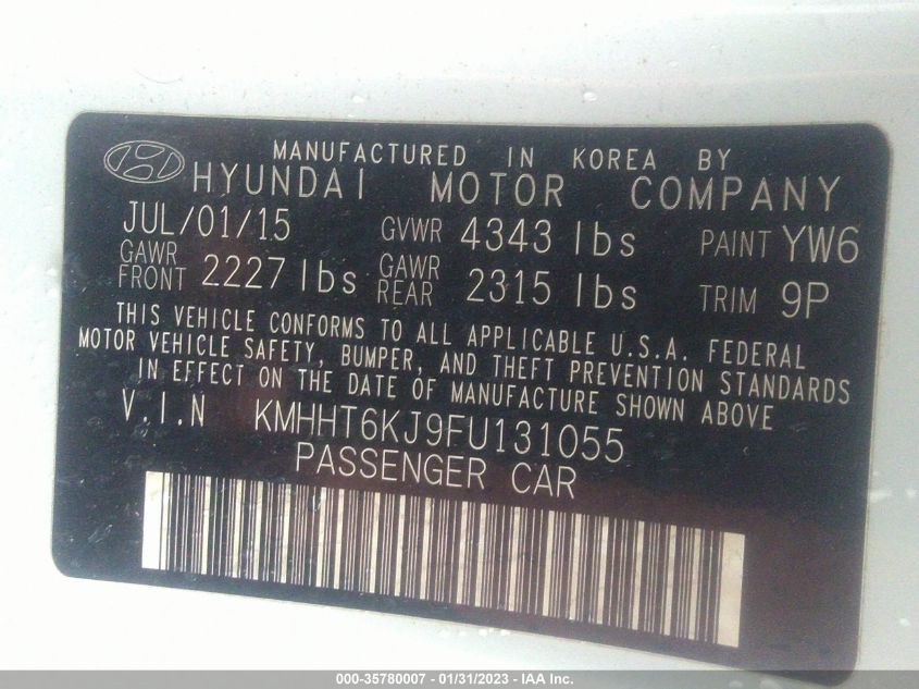 2015 HYUNDAI GENESIS COUPE 3.8L BASE KMHHT6KJ9FU131055