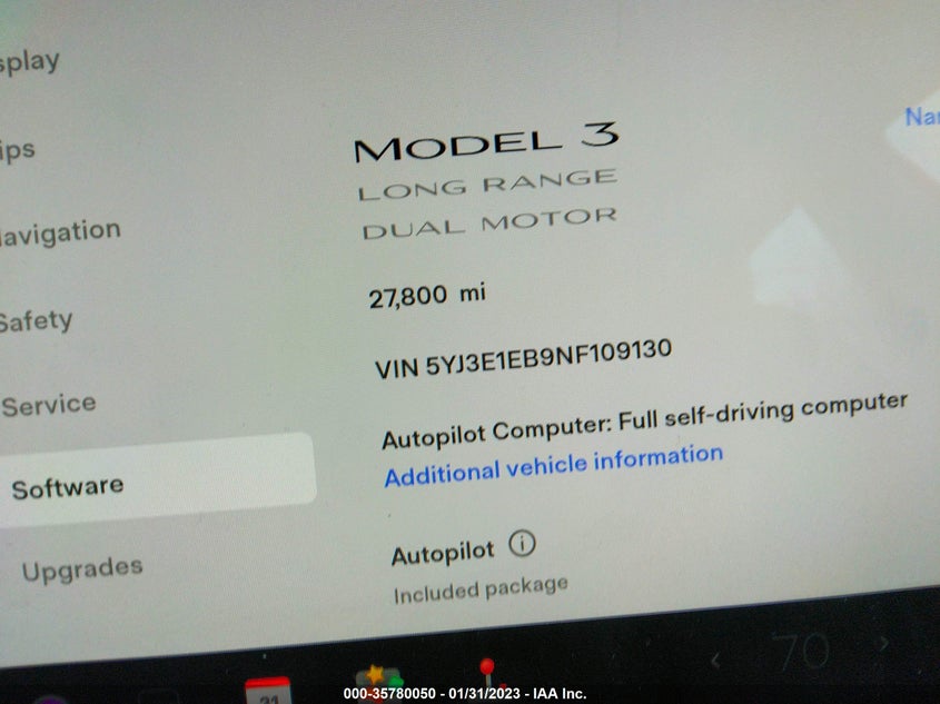 VIN 5YJ3E1EB9NF109130 2022 TESLA MODEL 3 LONG RANGE