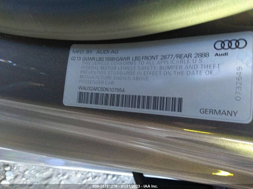 2013 AUDI S7 PRESTIGE WAU32AFC5DN107954