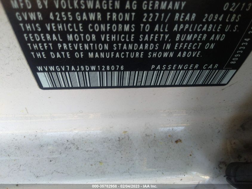 2013 VOLKSWAGEN GTI WOLFSBURG WVWGV7AJ9DW128076