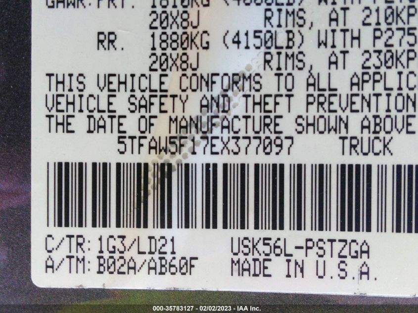2014 TOYOTA TUNDRA 1794 5.7L V8 - 5TFAW5F17EX377097