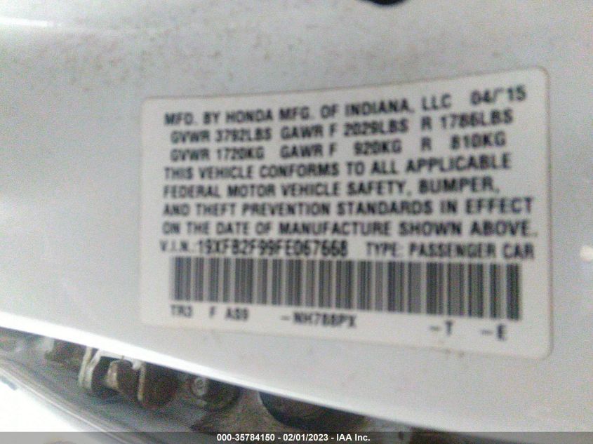2015 HONDA CIVIC SEDAN EX-L - 19XFB2F99FE067668
