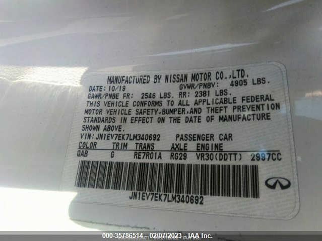 VIN JN1EV7EK7LM340692 2020 INFINITI Q60 3.0T LUXE