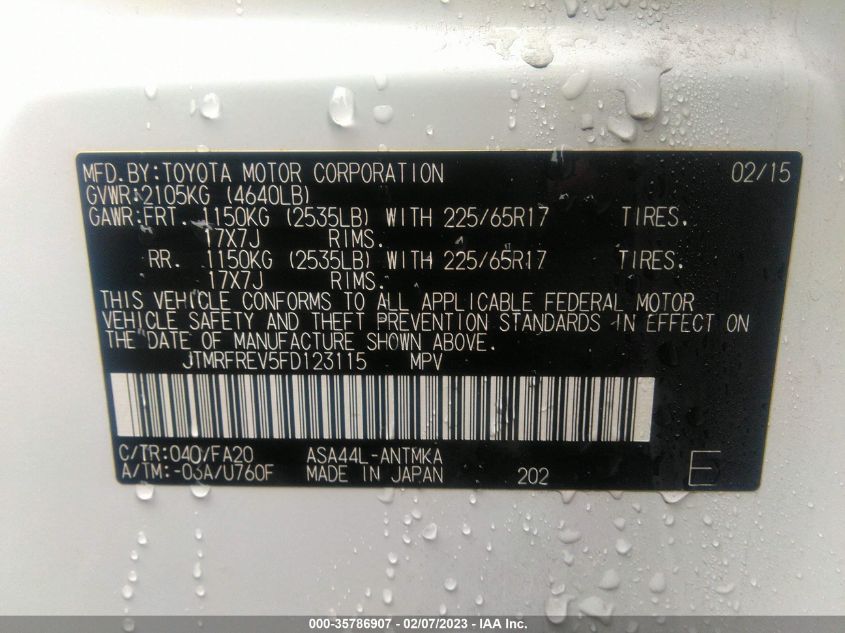 2015 TOYOTA RAV4 XLE - JTMRFREV5FD123115