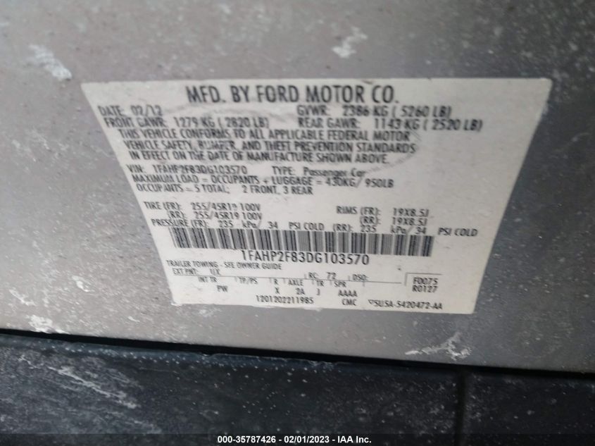 2013 FORD TAURUS LIMITED - 1FAHP2F83DG103570