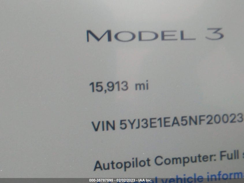 VIN 5YJ3E1EA5NF200239 2022 TESLA MODEL 3