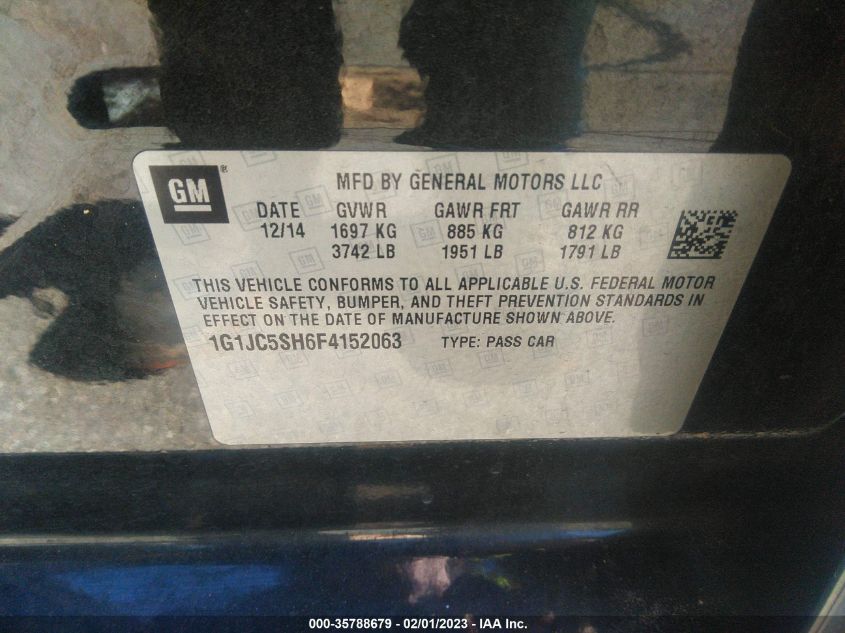 2015 CHEVROLET SONIC LT - 1G1JC5SH6F4152063