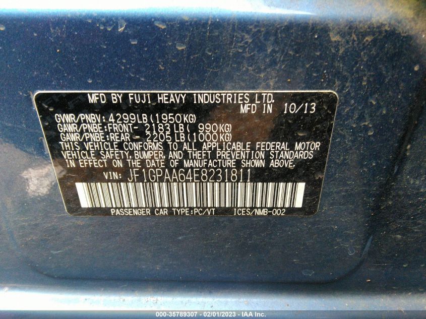 2014 SUBARU IMPREZA WAGON 2.0I JF1GPAA64E8231811