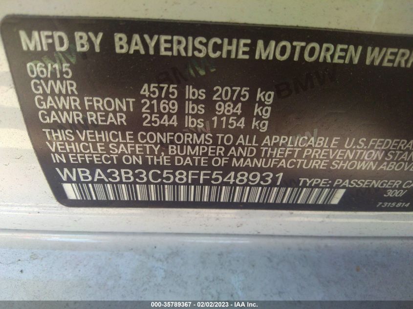 VIN WBA3B3C58FF548931 2015 BMW 3 SERIES no.9