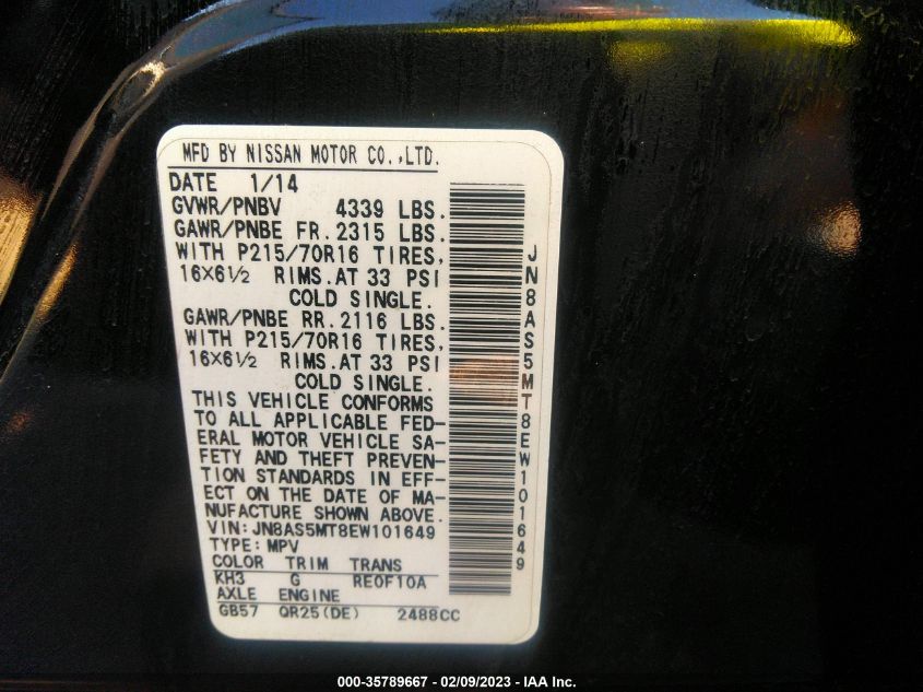 2014 NISSAN ROGUE SELECT S - JN8AS5MT8EW101649
