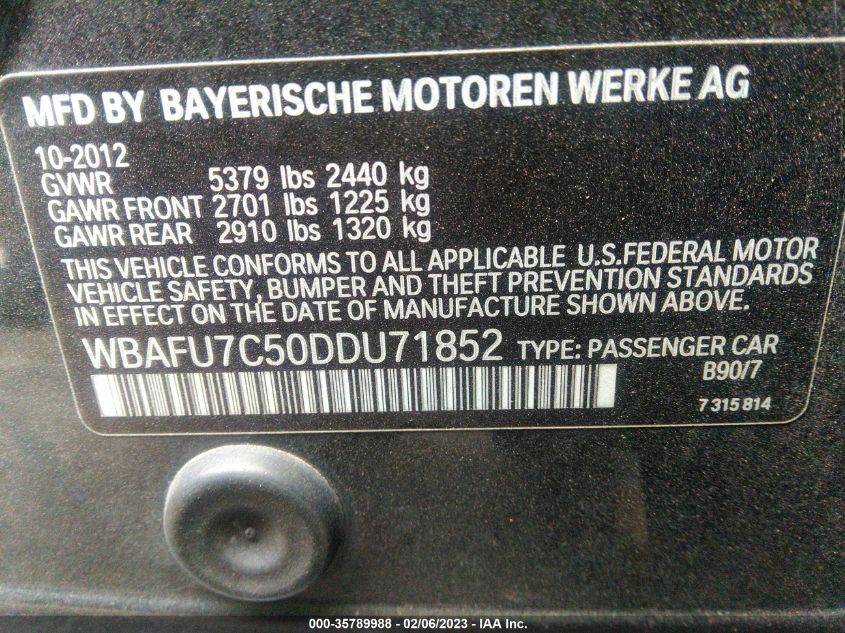 2013 BMW 5 SERIES 535I XDRIVE - WBAFU7C50DDU71852