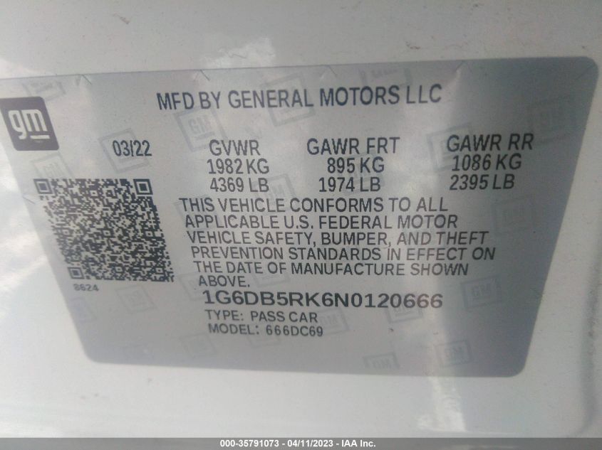 2022 CADILLAC CT4 PREMIUM LUXURY - 1G6DB5RK6N0120666