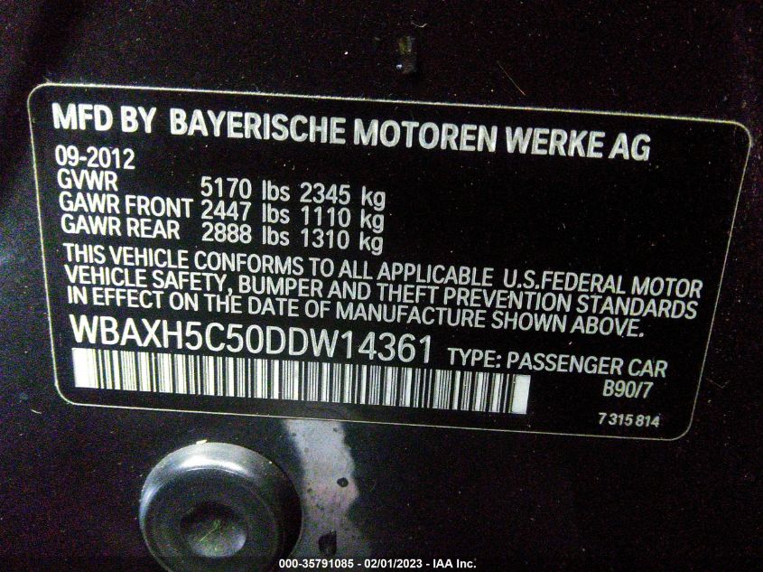 2013 BMW 5 SERIES 528I XDRIVE WBAXH5C50DDW14361