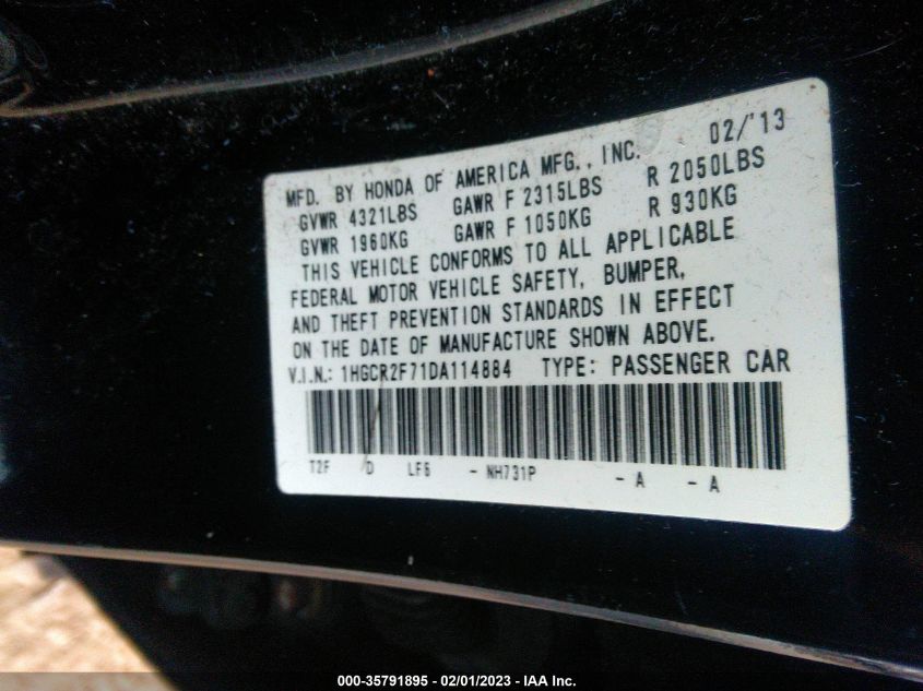2013 HONDA ACCORD SDN EX 1HGCR2F71DA114884