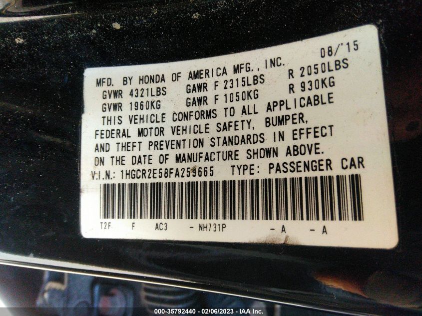 2015 HONDA ACCORD SEDAN SPORT - 1HGCR2E58FA259665