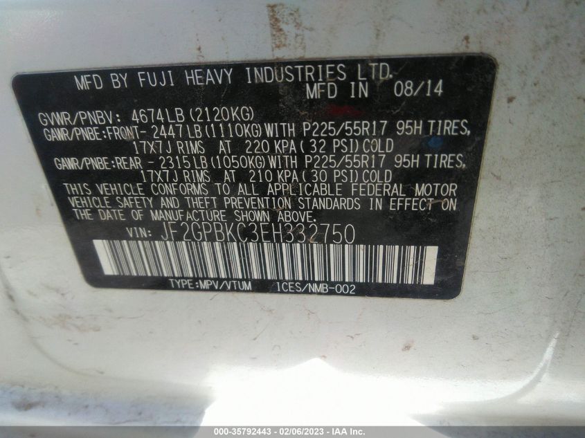 2014 SUBARU XV CROSSTREK HYBRID TOURING - JF2GPBKC3EH332750