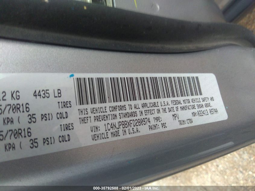 2015 JEEP PATRIOT SPORT 1C4NJPBBXFD280974