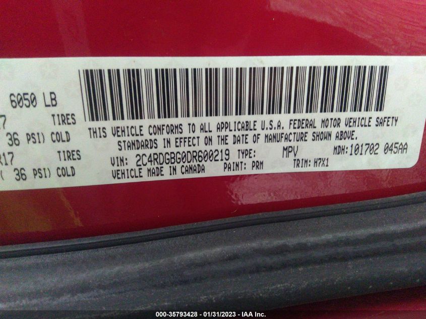 2013 DODGE GRAND CARAVAN SE 2C4RDGBG0DR600219